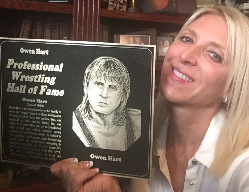 Martha Hart Pictured with Owen Hart’s Hall Of Fame Plaque