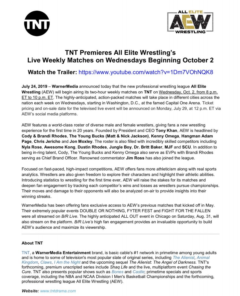 AEW Weekly TV Debut Date Announced