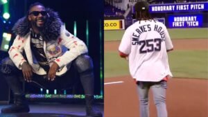 Swerve Strickland Throws Out Honorary First Pitch At Miami Marlins Game