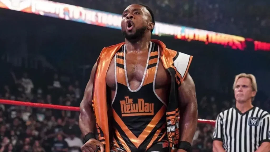 Big E hyping up the crowd during his entrance.