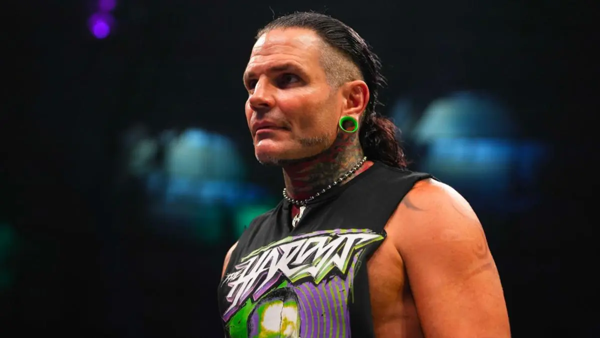 Jeff Hardy wearing his Hardys AEW shirt.