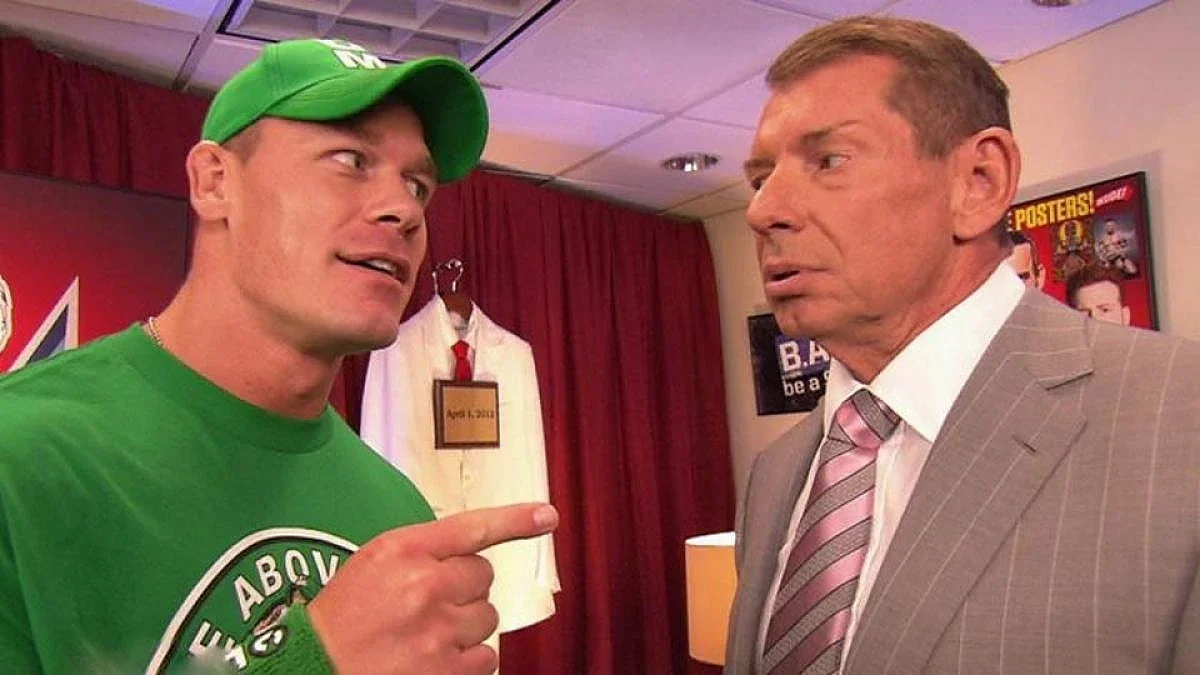 John Cena and a concerned Vince McMahon hanging out backstage