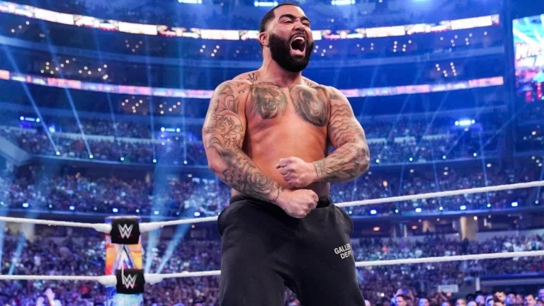 Gable Steveson posing at WrestleMania 38.