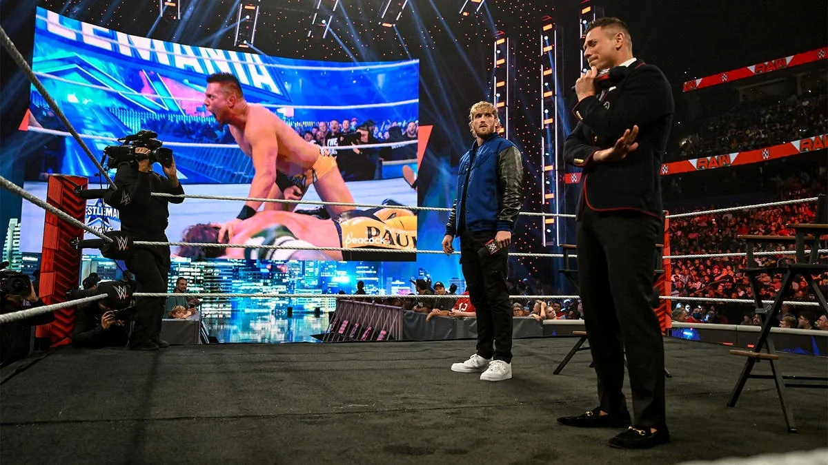 Logan Paul reminding The Miz that Miz attacked him at WrestleMania 38