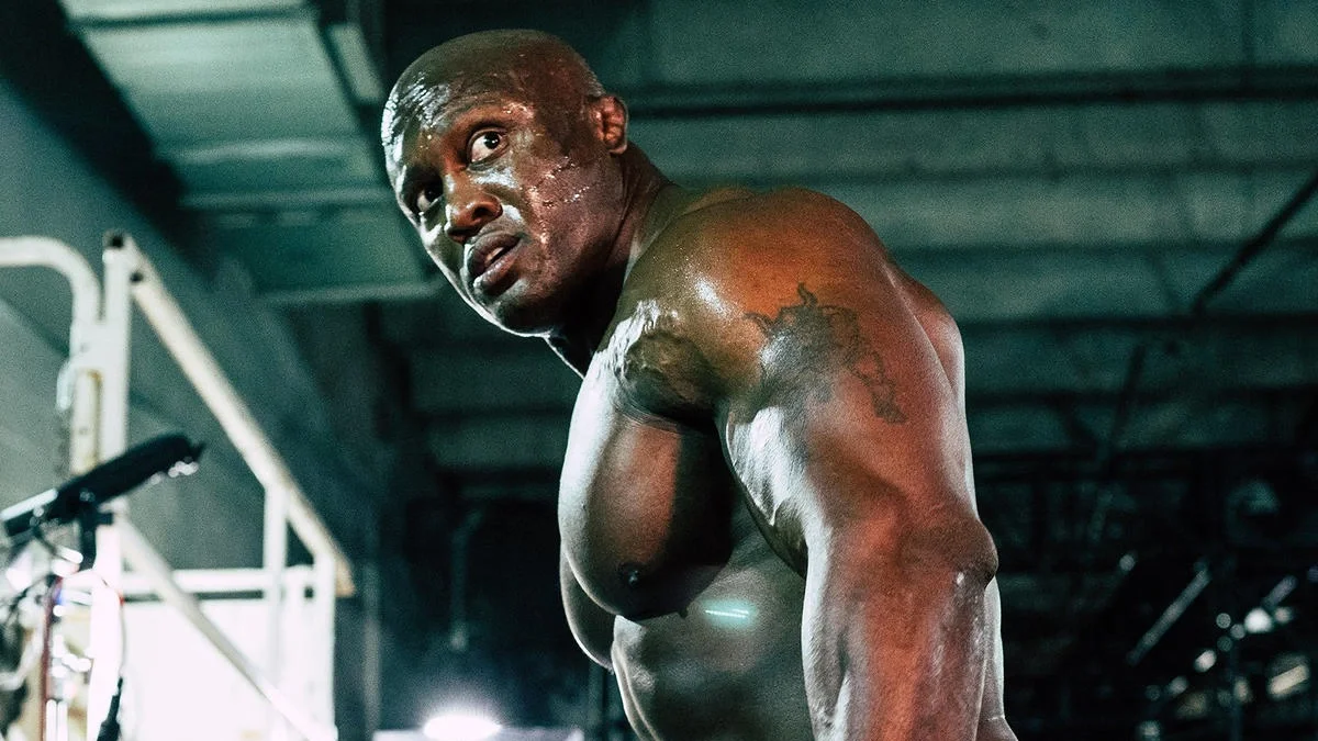 Bobby Lashley sweating in the gym