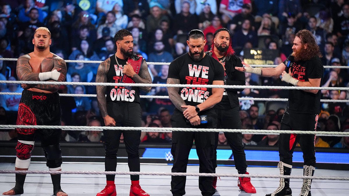 All five members of The Bloodline in the ring