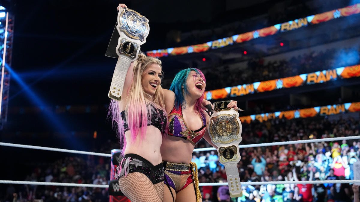 Alexa Bliss and Asuka celebrate becoming WWE Women's Tag Team Champions