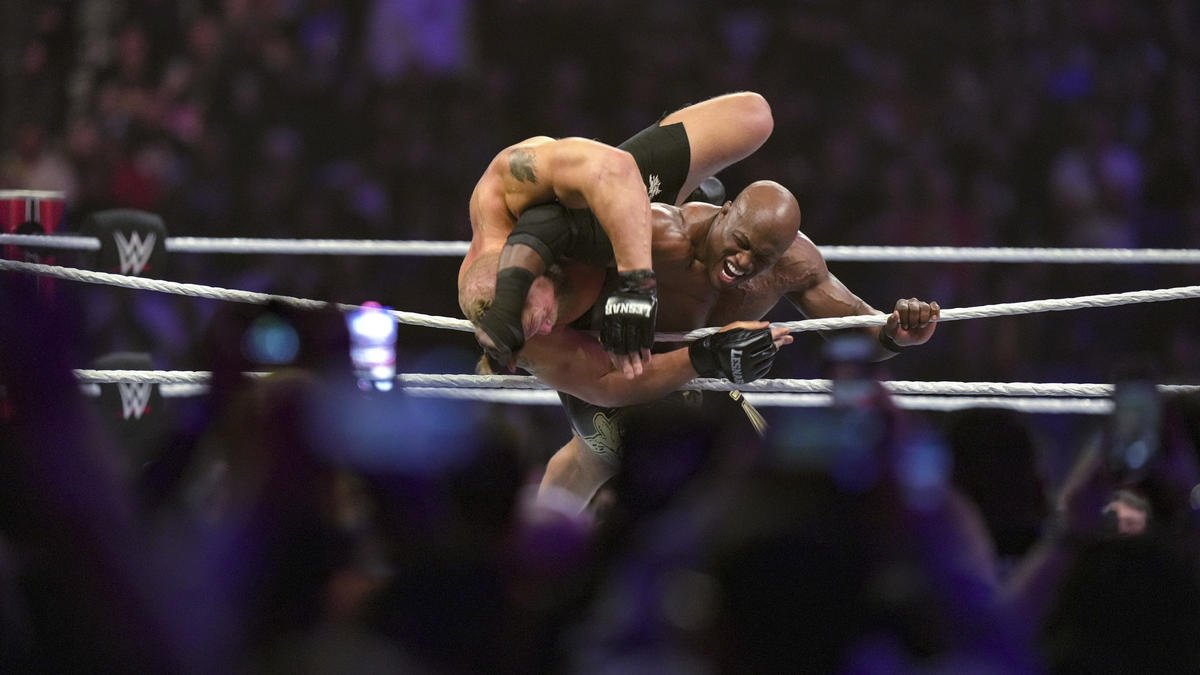 Brock Lesnar entered the Royal Rumble at #12, but was eliminated by #13, Bobby Lashley