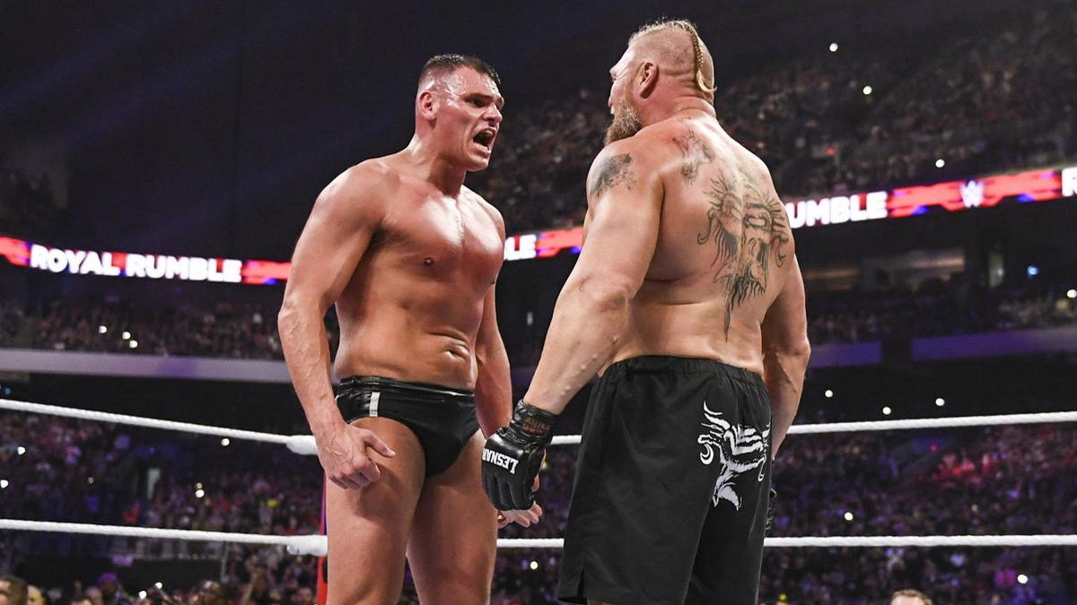 GUNTHER and Brock Lesnar face off in the Royal Rumble