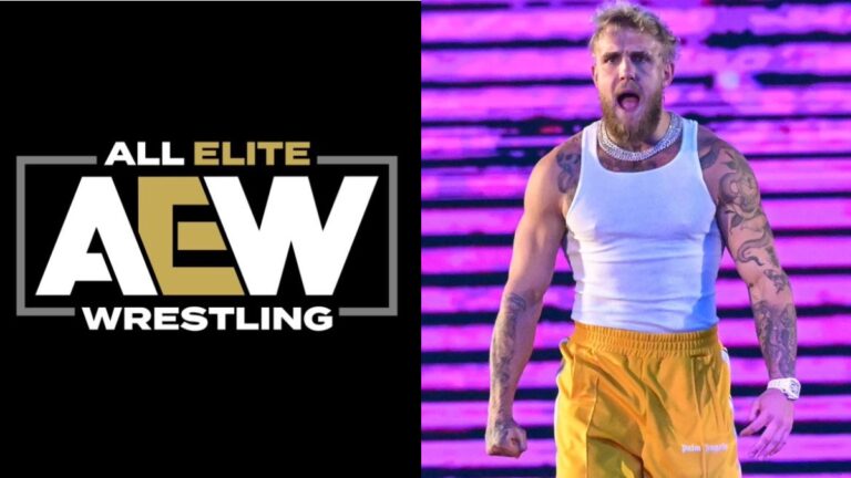 AEW logo and Jake Paul