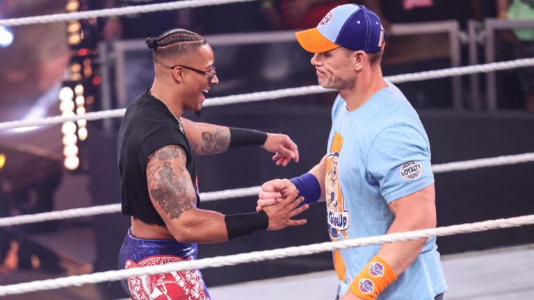 WWE stars Carmelo Hayes and John Cena