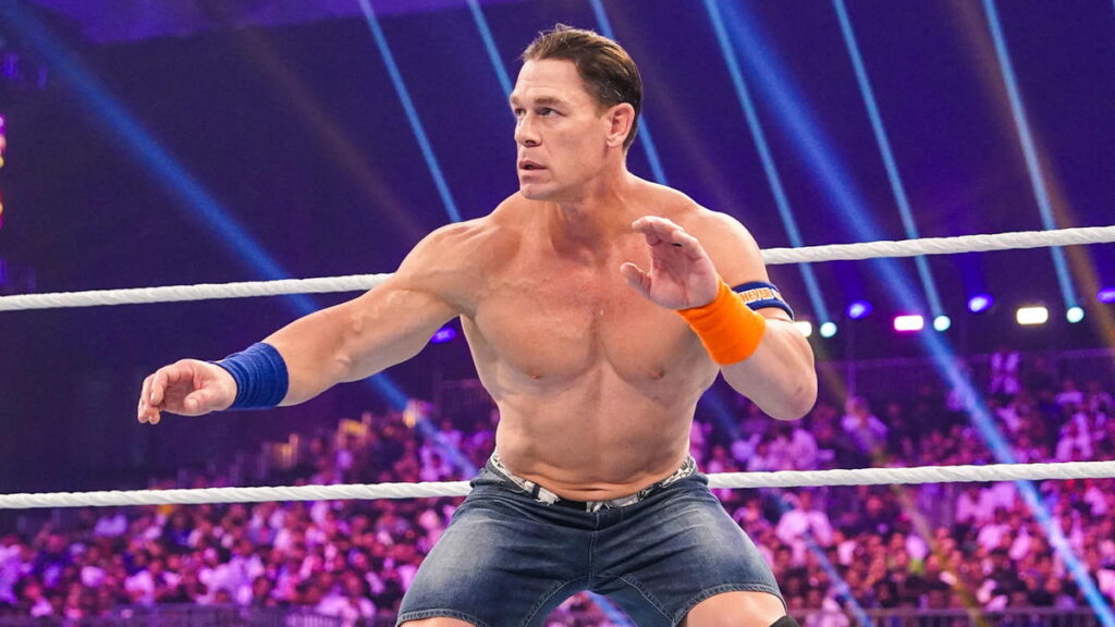 WWE star John Cena wrestling in jean shorts