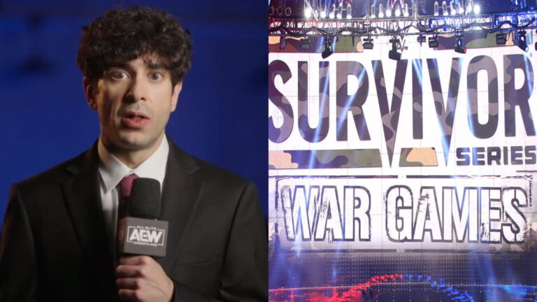 AEW CEO Tony Khan and WWE Survivor Series logo