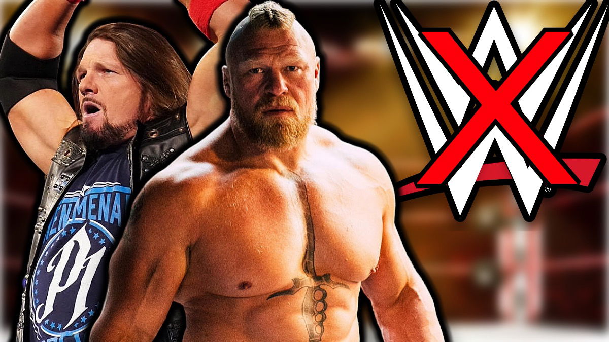 7 Stars Most Likely To Leave WWE In 2024 WrestleTalk   Brock Lesnar AJ Styles WWE Logo 