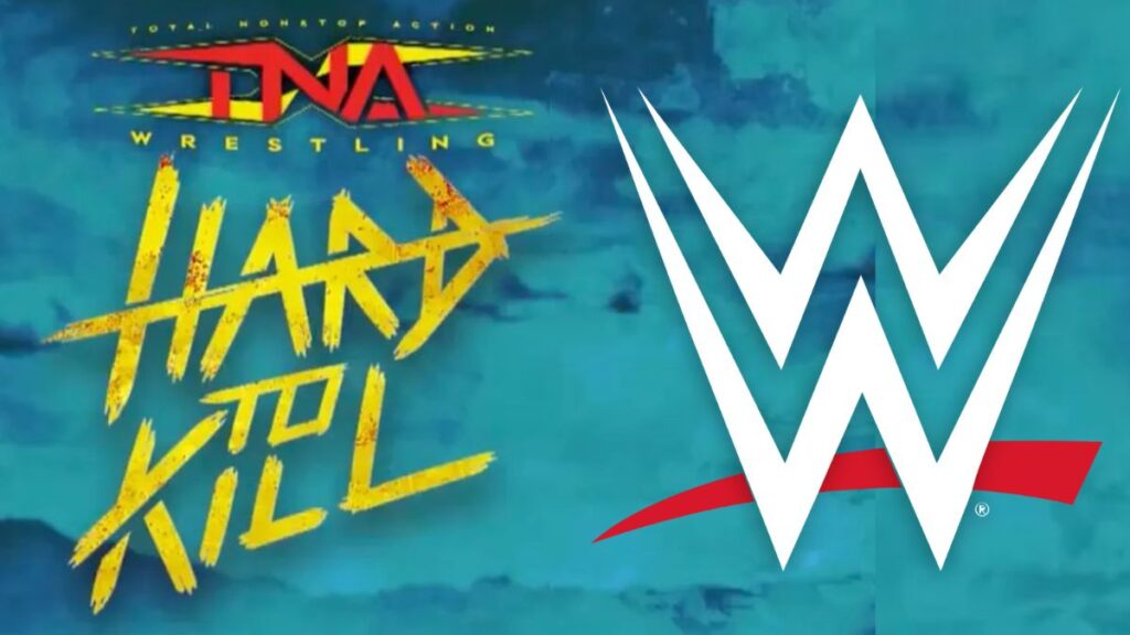 TNA Hard to Kill logo with WWE logo on blue background
