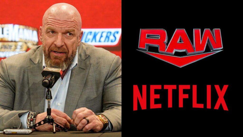 Triple H and the WWE Raw logo with the Netflix logo