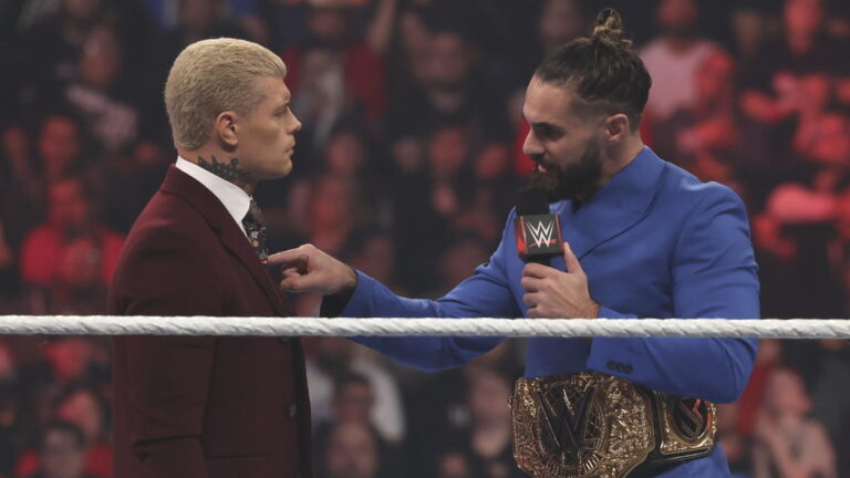 Cody Rhodes and WWE World Heavyweight Champion Seth Rollins