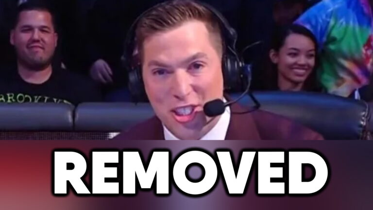 WWE commentator Kevin Patrick with the text "removed"