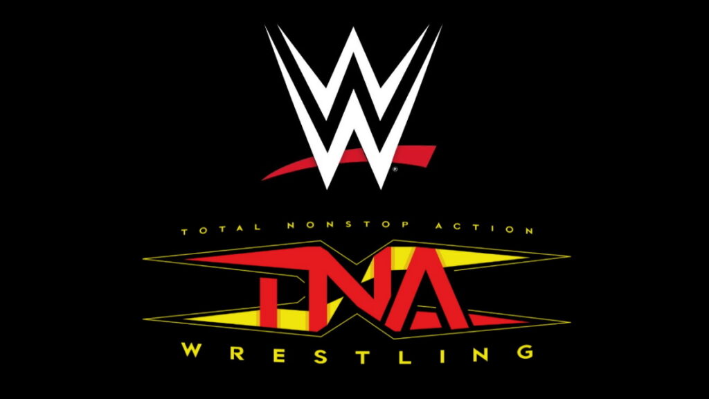 The WWE logo and the TNA Wrestling logo on a black background