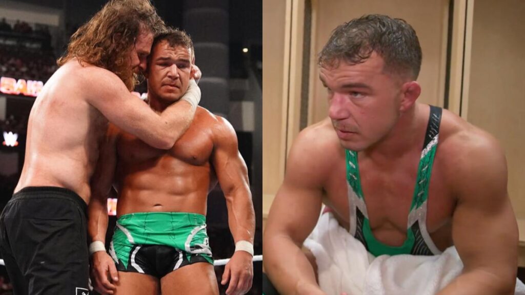 WWE stars Chad Gable and Sami Zayn on the left, just Gable looking sad on the right