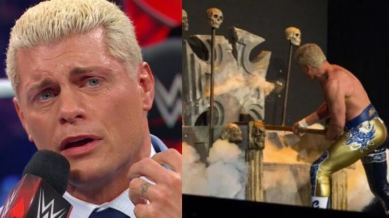 Cody Rhodes from WWE Raw in March 2024 and also Cody Rhodes in AEW smashing a throne