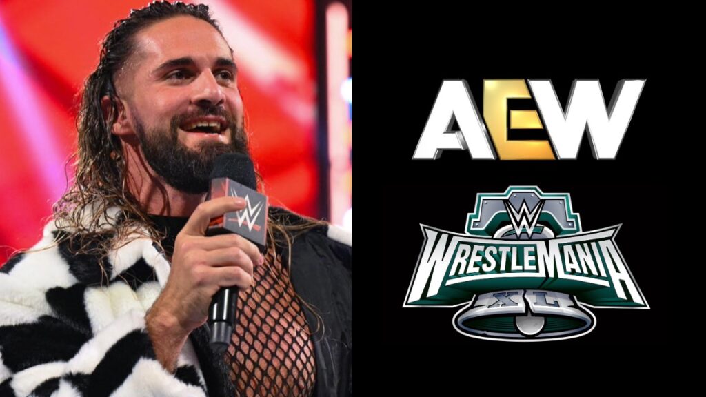 SETH ROLLINS, AEW logo, WWE WrestleMania logo