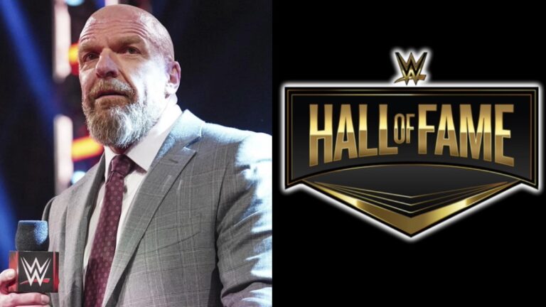 Triple H next to the WWE Hall of Fame logo