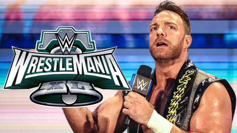 LA Knight along with the WWE WrestleMania 40 logo