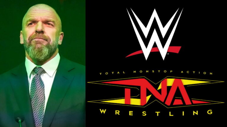 WWE CCO Triple H on the left, logos for WWE and TNA Wrestling on the right