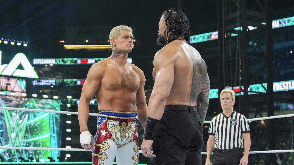 Roman Reigns and Cody Rhodes at WWE WrestleMania 40