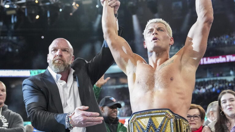 WWE WrestleMania Cody Rhodes win along with Triple H
