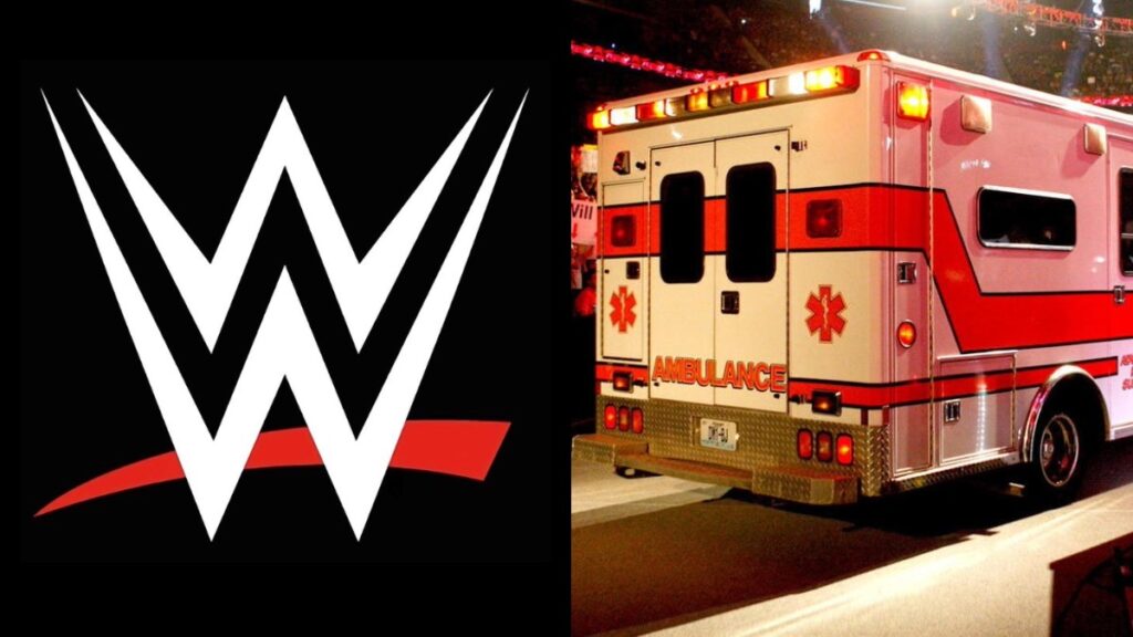 WWE logo & ambulance on the right