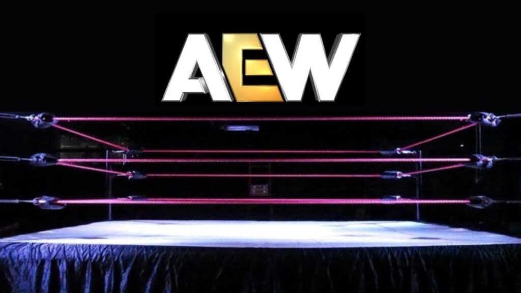 a wrestling ring with the AEW logo