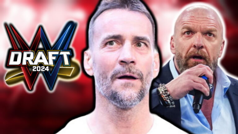 CM Punk, Triple H and the WWE Draft logo on a Raw background