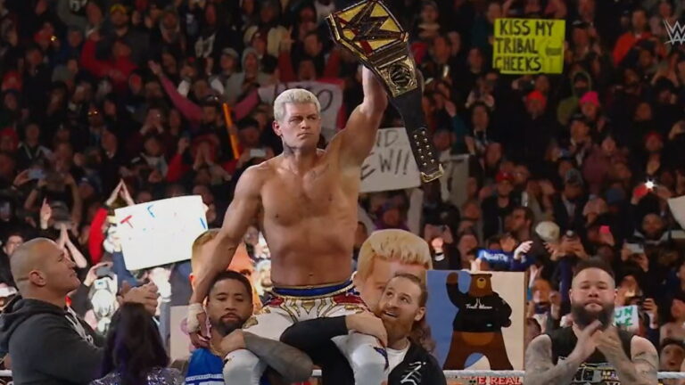 WWE Cody Rhodes winning at WrestleMania 40