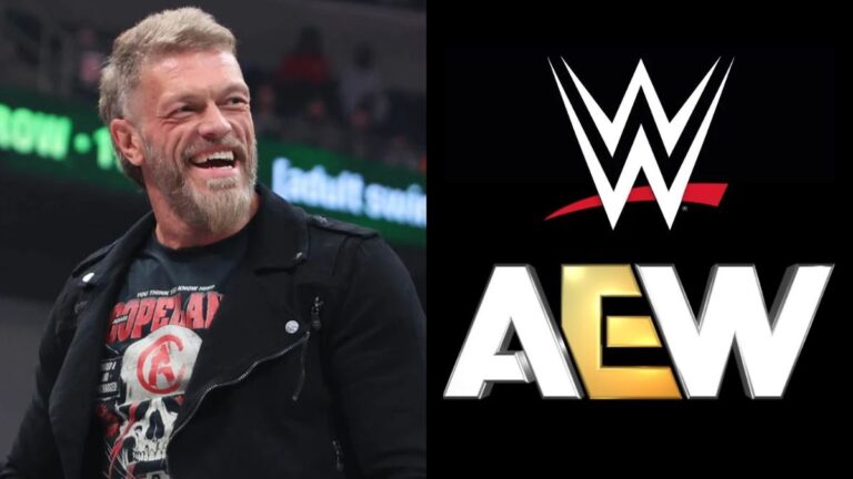 Adam Copeland next to the WWE and AEW logos
