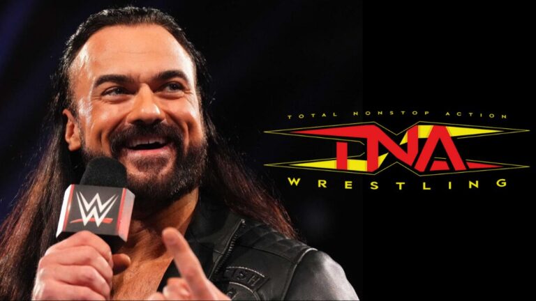 WWE's Drew McIntyre next to the TNA Wrestling logo