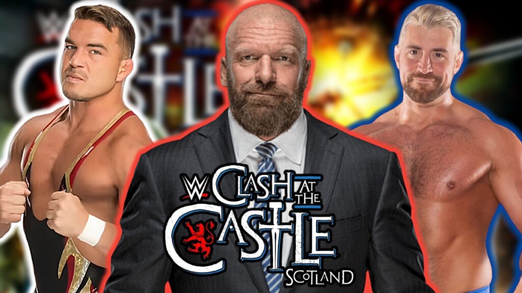 WWE Clash at the Castle logo with Triple H, Chad Gable and Joe Hendry