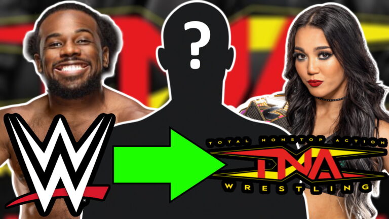 WWE stars Xavier Woods and Roxanne Perez with the TNA Wrestling logo