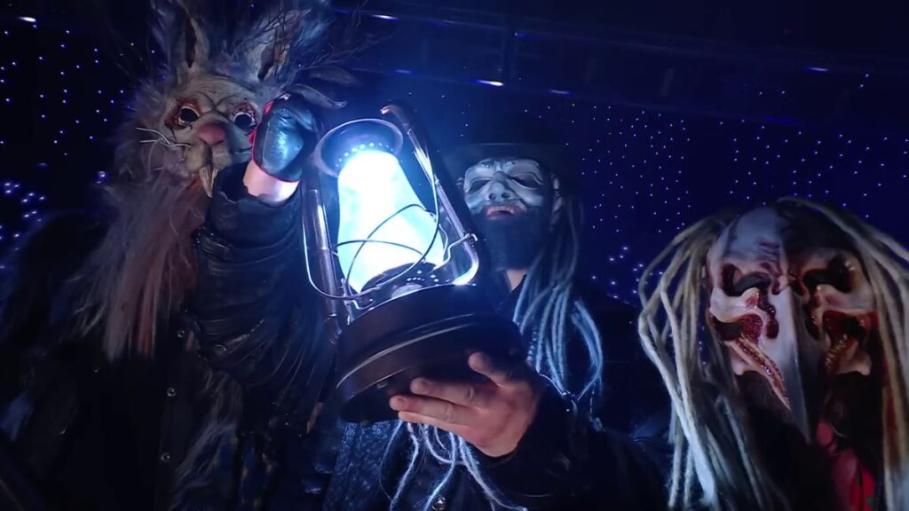 WWE Wyatt Sicks faction members Uncle Howdy (Bo Dallas), Rambling Rabbit (Erick Rowan) and Mercy The Buzzard (Dexter Lumis)