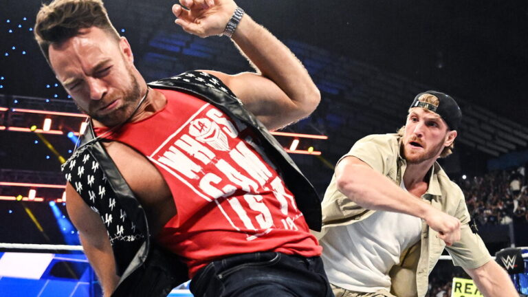 Logan Paul slapping LA Knight on WWE SmackDown on June 21, 2024.