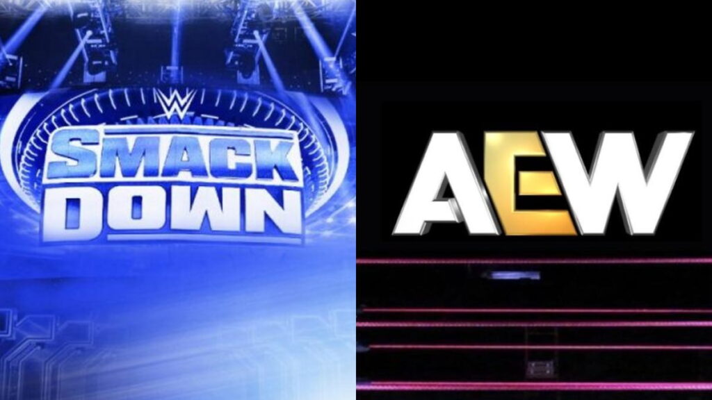 The WWE SmackDown and AEW logos