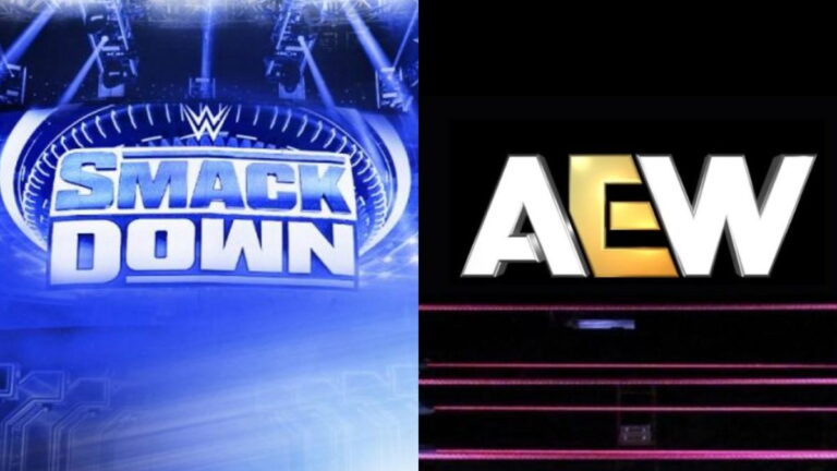 The WWE SmackDown and AEW logos