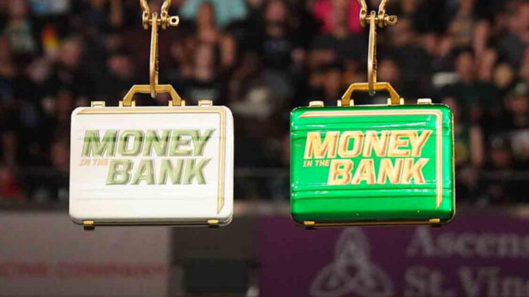 WWE Money in the Bank briefcases suspended over the ring