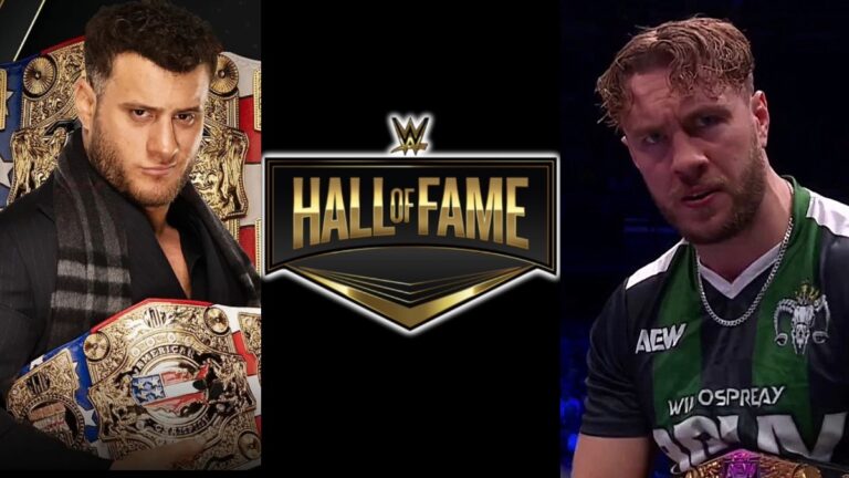 AEW American Champion MJF along with WWE Hall of Fame logo and Will Ospreay