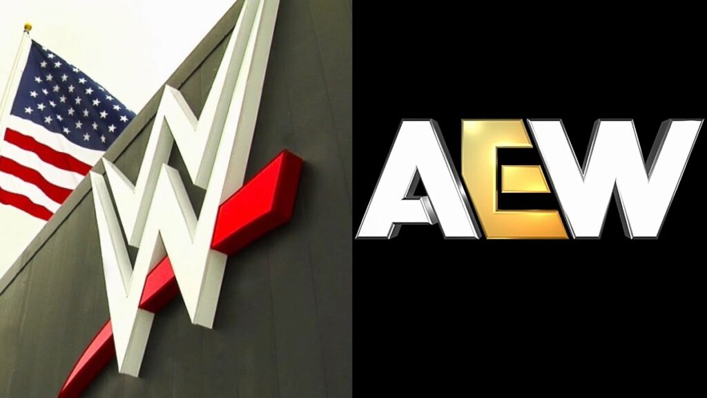 WWE HQ logo and AEW logo