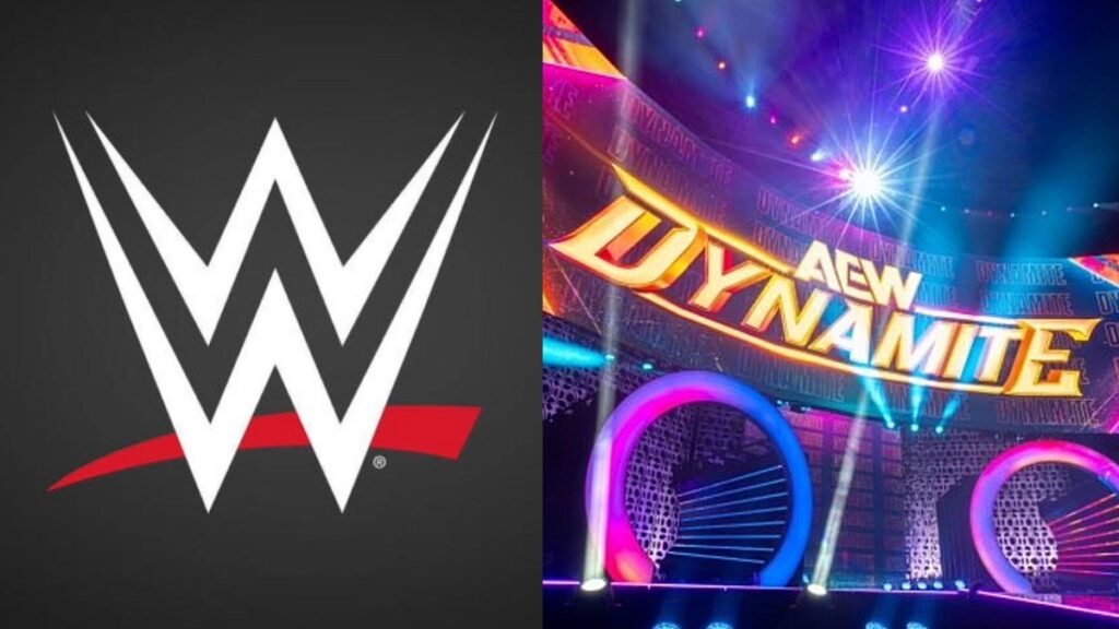 WWE logo and AEW Dynamite stage