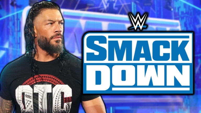 Roman Reigns and the WWE SmackDown logo