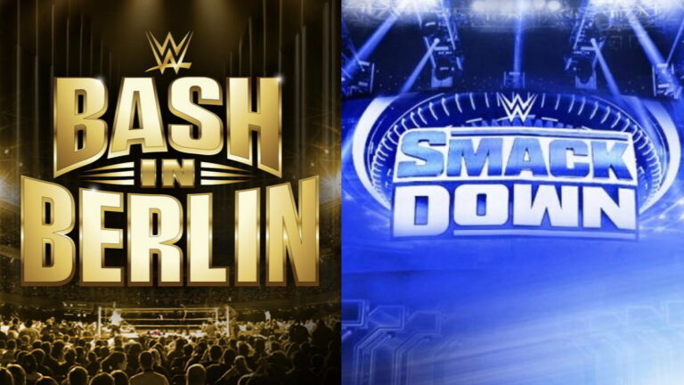 WWE Bash in Berlin graphic on the left and a SmackDown graphic on the right.