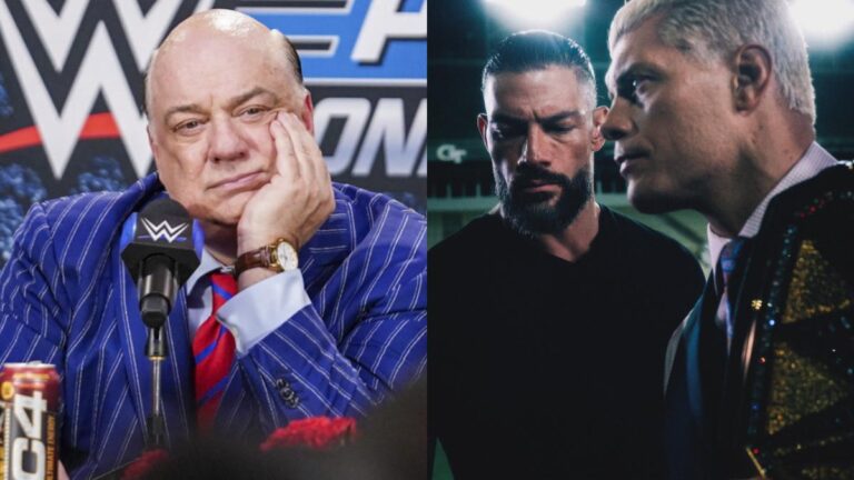 Paul Heyman and WWE stars Cody Rhodes and Roman Reigns